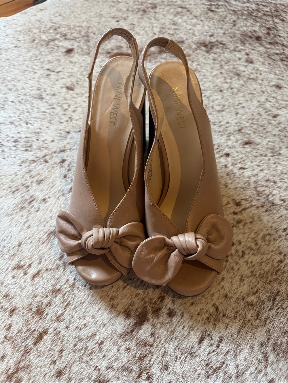 Nine West Tan Knot Peep-Toe Slingback Heels